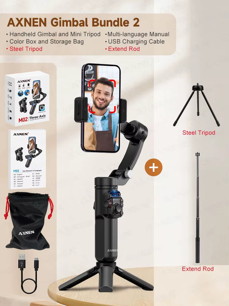 2025  3-Axis Anti-Shake Handheld Gimbal Stabilizer AI Tracking for Iphone Android Mobile Phone Vlog Optional Extension Rod