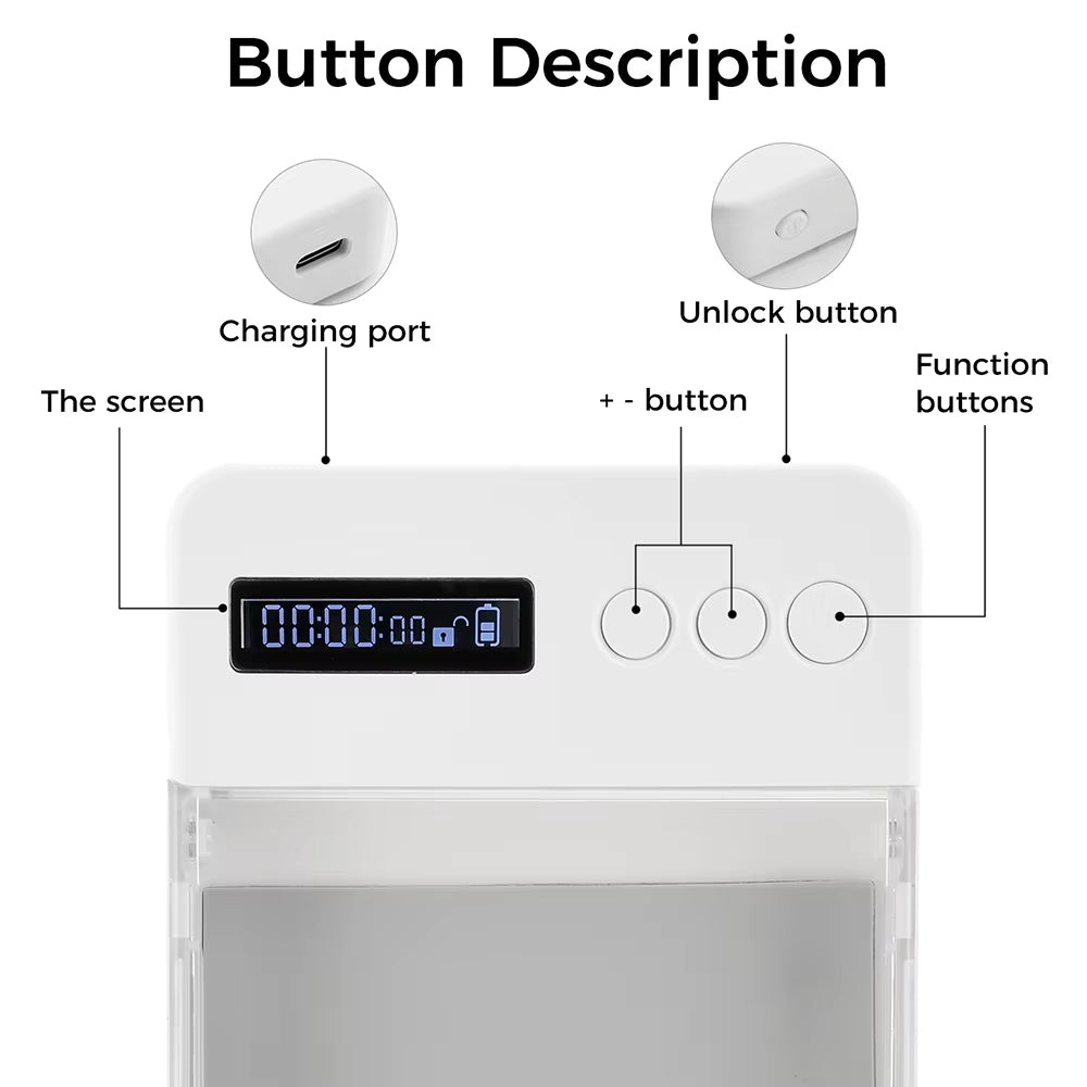 Phone Lock Box Transparent with Timer LCD Display T-Shaped Opening Phone Box Phone Locker Adults Students Self-Discipline Tools