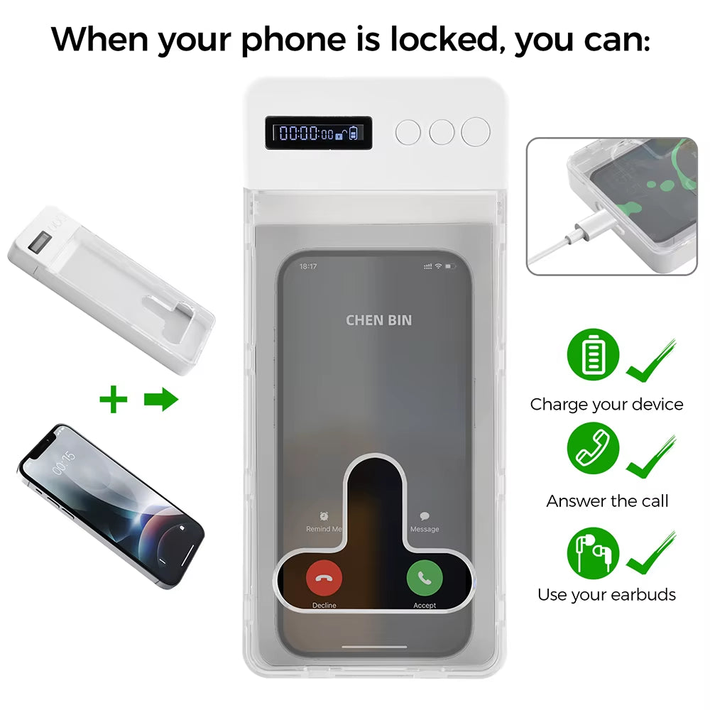 Phone Lock Box Transparent with Timer LCD Display T-Shaped Opening Phone Box Phone Locker Adults Students Self-Discipline Tools