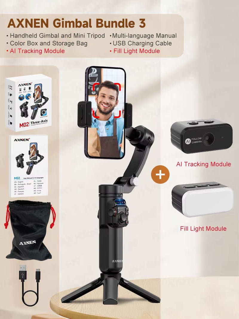 2025  3-Axis Anti-Shake Handheld Gimbal Stabilizer AI Tracking for Iphone Android Mobile Phone Vlog Optional Extension Rod